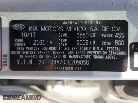 2018 Kia Forte LX with VIN 3KPFK4A70JE209058, listed as a Copart auction lot 52252145 with 39,392 mi miles and Salvage Title. Bid and sale history available at carsss.com. Image 15.