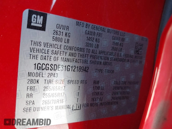 2016 Chevrolet Colorado 2WD Z71 z VIN 1GCGSDE31G1218942, wystawiony jako IAAI lot #41848926 z przebiegiem 135 390 mil mil oraz . Historia ofert i sprzedaży dostępna na DreamBid. Obrazek 9.