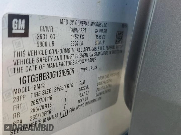 2016 GMC Canyon 2WD with VIN 1GTG5BE30G1309566, listed as a Copart auction lot 75202304 with 0 mi miles and Salvage Title. Bid and sale history available at carsss.com. Image 13.