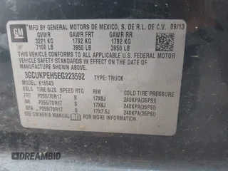 2014 Chevrolet Silverado 1500 Work Truck with VIN 3GCUKPEH5EG223592, listed as a IAAI auction lot 41909067 with 264,330 mi miles and . Bid and sale history available at DreamBid. Image 9.