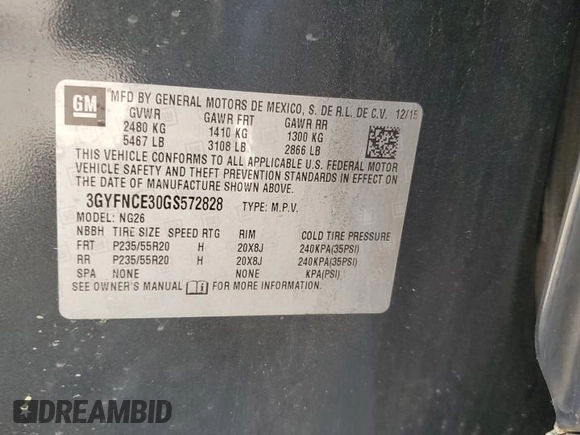 2016 Cadillac SRX Performance Collection z VIN 3GYFNCE30GS572828, wystawiony jako Copart lot #55176485 z przebiegiem 108 767 mil mil oraz Szkoda całkowita • Salvage title. Historia ofert i sprzedaży dostępna na DreamBid. Obrazek 12.