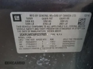 2015 GMC Terrain SLE with VIN 2GKFLWE39F6237825, listed as a Copart auction lot 87678505 with 96,125 mi miles and Salvage Title. Bid and sale history available at DreamBid. Image 13.