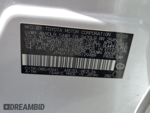 2024 Lexus IS 300 with VIN JTHCA1D27R5129489, listed as a Copart auction lot 60102655 with 6,570 mi miles and Salvage title. Bid and sale history available at DreamBid. Image 13.