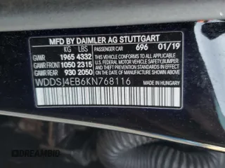 2019 Mercedes-Benz CLA with VIN WDDSJ4EB6KN768116, listed as a Copart auction lot 48560025 with 83,485 mi miles and Clean Title. Bid and sale history available at carsss.com. Image 14.