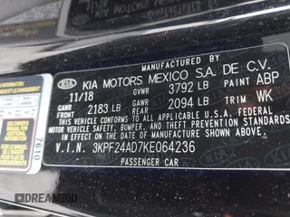 2019 Kia Forte LXS z VIN 3KPF24AD7KE064236, wystawiony jako IAAI lot #42632473 z przebiegiem 108 770 mil mil oraz . Historia ofert i sprzedaży dostępna na DreamBid. Obrazek 9.