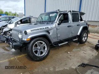 2020 Jeep Wrangler Unlimited Sahara with VIN 1C4HJXEG7LW297722, listed as a Copart auction lot 55295025 with 69,064 mi miles and Salvage title. Bid and sale history available at DreamBid. Image 1.