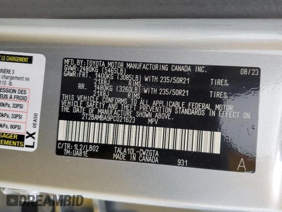 2023 Lexus RX 350 с VIN 2T2BAMBA9PC021623, выставлен на аукционе Copart как лот 42359105 с пробегом 7 763 миль миль и На запчасти • Non repairable. История ставок и продаж доступна на DreamBid. Изображение 15.