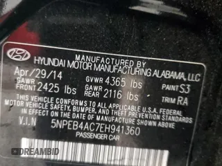 2014 Hyundai Sonata GLS with VIN 5NPEB4AC7EH941360, listed as a Copart auction lot 44618495 with 106,247 mi miles and Salvage Title. Bid and sale history available at carsss.com. Image 15.