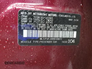 2024 Mitsubishi Mirage ES with VIN ML32FUFJXRHF09872, listed as a Copart auction lot 57054435 with 10,600 mi miles and Salvage title. Bid and sale history available at DreamBid. Image 12.