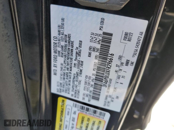 2015 Ford Fusion SE Hybrid with VIN 3FA6P0LUXFR296616, listed as a Copart auction lot 60563645 with 134,844 mi miles and Salvage title. Bid and sale history available at DreamBid. Image 12.