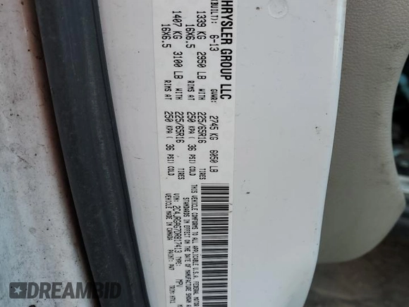 2013 Ram Cargo Van Tradesman with VIN 2C4JRGAG7DR817413, listed as a Copart auction lot 88024925 with Not provided miles and Clean title. Bid and sale history available at DreamBid. Image 14.