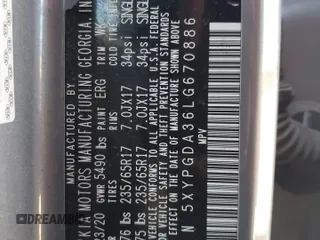 2020 Kia Sorento LX with VIN 5XYPGDA36LG670886, listed as a Copart auction lot 41911935 with 72,970 mi miles and Salvage Title. Bid and sale history available at DreamBid. Image 15.