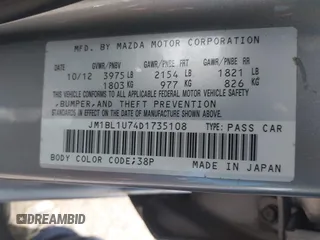 2013 Mazda 3 i Sport z VIN JM1BL1U74D1735108, wystawiony jako IAAI lot #42138724 z przebiegiem 114 856 mil mil oraz . Historia ofert i sprzedaży dostępna na DreamBid. Obrazek 9.