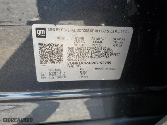 2022 Chevrolet Blazer LT with VIN 3GNKBCR42NS193785, listed as a Copart auction lot 88808925 with 27,999 mi miles and Salvage Title. Bid and sale history available at carsss.com. Image 15.