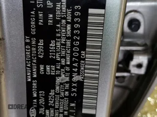 2013 Kia Optima EX с VIN 5XXGN4A70DG239393, выставлен на аукционе Copart как лот 41923615 с пробегом Не указан миль и Списание • Salvage title. История ставок и продаж доступна на DreamBid. Изображение 12.