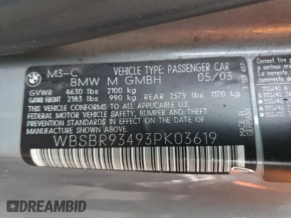 2003 BMW 3 Series M3 with VIN WBSBR93493PK03619, listed as a Copart auction lot 83485744 with 139,652 mi miles and Clean Title. Bid and sale history available at carsss.com. Image 12.