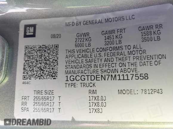 2021 Chevrolet Colorado 4WD Z71 z VIN 1GCGTDEN7M1117558, wystawiony jako IAAI lot #41911673 z przebiegiem 51 838 mil mil oraz . Historia ofert i sprzedaży dostępna na DreamBid. Obrazek 9.