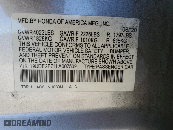 2020 Acura ILX w/Premium Pkg with VIN 19UDE2F71LA007509, listed as a Copart auction lot 89128485 with 74,294 mi miles and Salvage Title. Bid and sale history available at carsss.com. Image 14.