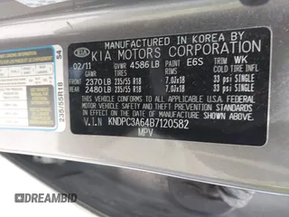 2011 Kia Sportage SX with VIN KNDPC3A64B7120582, listed as a IAAI auction lot 42696851 with 249,979 mi miles and . Bid and sale history available at DreamBid. Image 9.