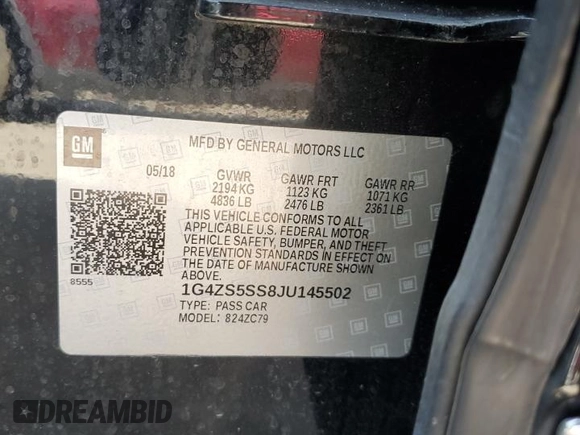 2018 Buick LaCrosse Premium with VIN 1G4ZS5SS8JU145502, listed as a Copart auction lot 68906254 with 57,173 mi miles and Salvage Title. Bid and sale history available at carsss.com. Image 12.