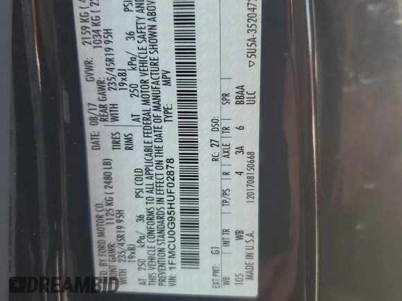 2017 Ford Escape SE with VIN 1FMCU0G95HUF02878, listed as a Copart auction lot 51293845 with 116,443 mi miles and Salvage Title. Bid and sale history available at carsss.com. Image 14.