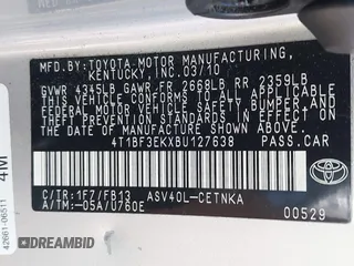 2011 Toyota Camry LE with VIN 4T1BF3EKXBU127638, listed as a IAAI auction lot 42131788 with 52,592 mi miles. Bid and sale history available at carsss.com. Image 9.