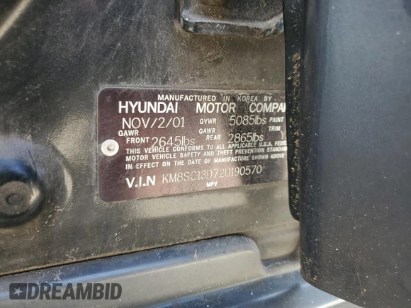 2002 Hyundai Santa Fe GLS with VIN KM8SC13D72U190570, listed as a Copart auction lot 77257524 with 244,808 mi miles and Salvage Title. Bid and sale history available at carsss.com. Image 13.