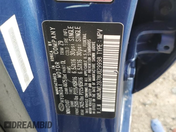 2008 Hyundai Tucson GLS with VIN KM8JM12B78U829998, listed as a Copart auction lot 74198544 with 0 mi miles and Salvage Title. Bid and sale history available at carsss.com. Image 14.