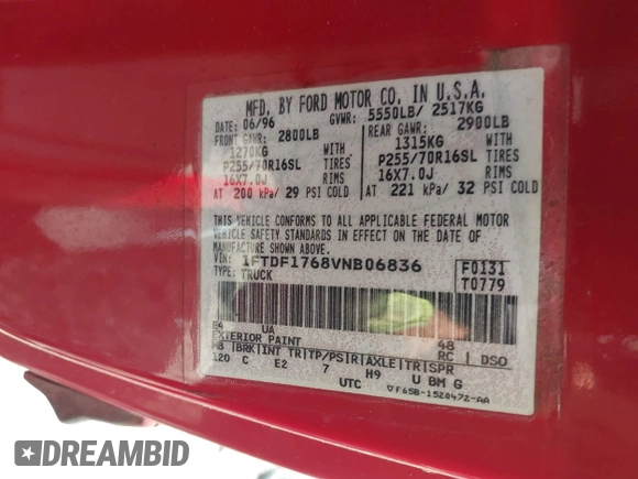 1997 Ford F-150 с VIN 1FTDF1768VNB06836, выставлен на аукционе IAAI как лот 42114620 с пробегом 171 976 миль миль и . История ставок и продаж доступна на DreamBid. Изображение 8.