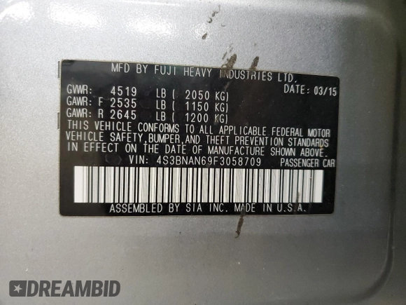 2015 Subaru Legacy Limited z VIN 4S3BNAN69F3058709, wystawiony jako Copart lot #59347345 z przebiegiem 64 508 mil mil oraz Szkoda całkowita • Salvage title. Historia ofert i sprzedaży dostępna na DreamBid. Obrazek 12.