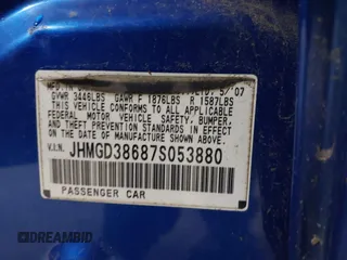 2007 Honda Fit Sport z VIN JHMGD38687S053880, wystawiony jako IAAI lot #42436181 z przebiegiem 124 076 mil mil oraz . Historia ofert i sprzedaży dostępna na DreamBid. Obrazek 9.