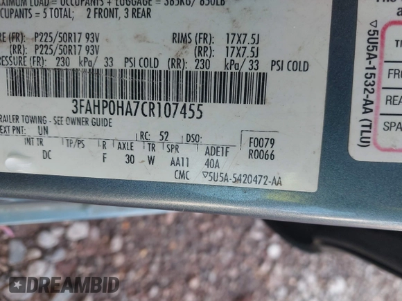 2012 Ford Fusion SE z VIN 3FAHP0HA7CR107455, wystawiony jako IAAI lot #39979687 z przebiegiem 157 764 mil mil oraz . Historia ofert i sprzedaży dostępna na DreamBid. Obrazek 9.