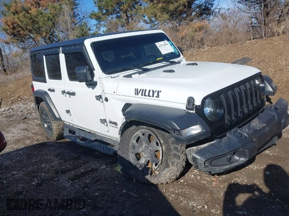 2022 Jeep Wrangler Unlimited Willys Sport with VIN 1C4HJXDN8NW267826, listed as a IAAI auction lot 41513056 with 34,716 mi miles and . Bid and sale history available at DreamBid. Image 1.