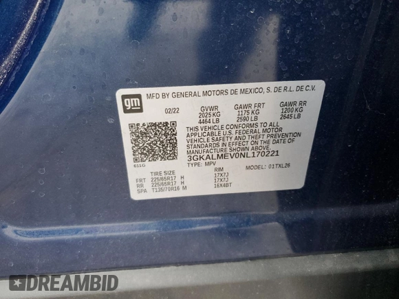 2022 GMC Terrain SLE with VIN 3GKALMEV0NL170221, listed as a Copart auction lot 49113685 with 21,209 mi miles and Salvage Title. Bid and sale history available at carsss.com. Image 13.