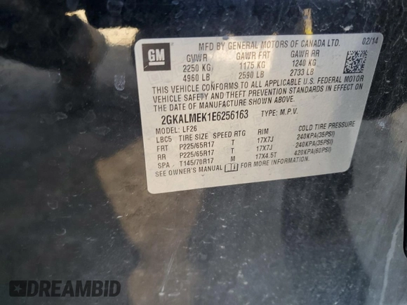 2014 GMC Terrain SLE z VIN 2GKALMEK1E6256163, wystawiony jako Copart lot #49049535 z przebiegiem 153 394 mil mil oraz Szkoda całkowita • Salvage title. Historia ofert i sprzedaży dostępna na DreamBid. Obrazek 15.