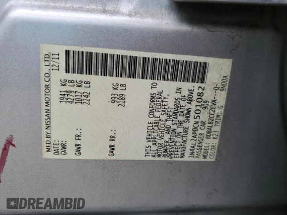 2012 Nissan Altima 2.5 S with VIN 1N4AL2AP0CN501082, listed as a Copart auction lot 53654655 with 148,216 mi miles and Salvage Title. Bid and sale history available at carsss.com. Image 12.