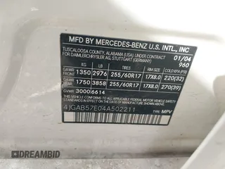 2004 Mercedes-Benz M 350 z VIN 4JGAB57E04A502211, wystawiony jako IAAI lot #39441932 z przebiegiem Nie podano mil oraz . Historia ofert i sprzedaży dostępna na DreamBid. Obrazek 9.