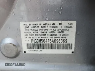 2005 Honda Accord LX with VIN 1HGCM56445A096369, listed as a Copart auction lot 62509155 with 193,832 mi miles and Clean title. Bid and sale history available at DreamBid. Image 12.