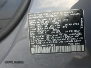 2021 Volkswagen Atlas SE с VIN 1V2JE2CAXMC217421, выставлен на аукционе Copart как лот 85498324 с пробегом 64 748 миль миль и На запчасти • Non repairable. История ставок и продаж доступна на DreamBid. Изображение 14.