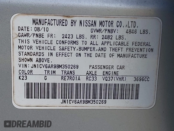 2011 Infiniti G37 x z VIN JN1CV6AR9BM350269, wystawiony jako IAAI lot #41991476 z przebiegiem 127 511 mil mil oraz . Historia ofert i sprzedaży dostępna na DreamBid. Obrazek 9.