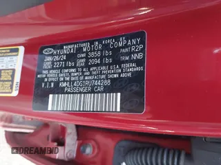 2024 Hyundai Elantra SE with VIN KMHLL4DG1RU744288, listed as a IAAI auction lot 40326384 with 11,656 mi miles and . Bid and sale history available at DreamBid. Image 9.