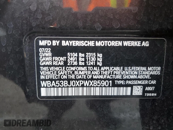 2023 BMW 5 Series 540i z VIN WBA53BJ0XPWX85901, wystawiony jako Copart lot #85325094 z przebiegiem 58 372 mil mil oraz Szkoda całkowita • Salvage title. Historia ofert i sprzedaży dostępna na DreamBid. Obrazek 12.