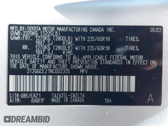 2022 Lexus NX 350 Premium with VIN 2T2GGCEZ1NC002335, listed as a IAAI auction lot 42220750 with 33,891 mi miles and . Bid and sale history available at DreamBid. Image 9.