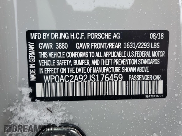 2018 Porsche 911 GT3 with VIN WP0AC2A92JS176459, listed as a Copart auction lot 82401584 with Not Provided miles and Salvage Title. Bid and sale history available at DreamBid. Image 12.