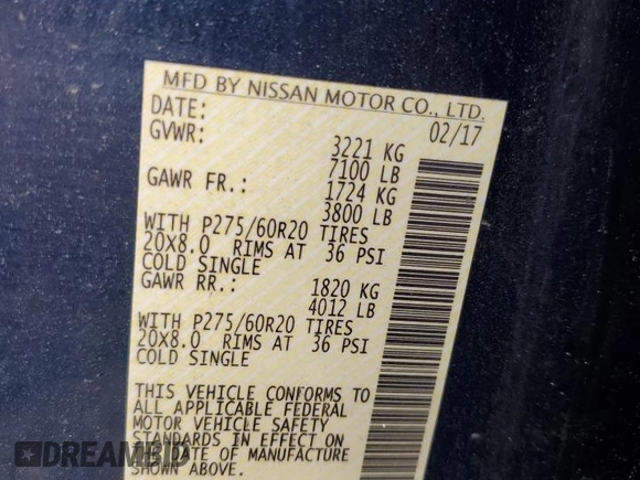 2017 Nissan Titan SL with VIN 1N6AA1E6XHN536129, listed as a Copart auction lot 60496415 with 132,269 mi miles and Salvage title. Bid and sale history available at DreamBid. Image 13.