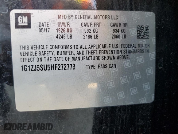 2017 Chevrolet Malibu Hybrid with VIN 1G1ZJ5SU5HF272773, listed as a Copart auction lot 50429655 with 124,190 mi miles and Salvage Title. Bid and sale history available at DreamBid. Image 12.