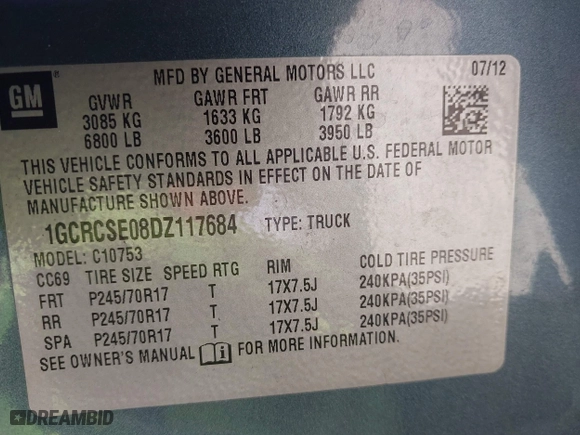2013 Chevrolet Silverado 1500 LT with VIN 1GCRCSE08DZ117684, listed as a IAAI auction lot 41940484 with 192,374 mi miles. Bid and sale history available at carsss.com. Image 9.
