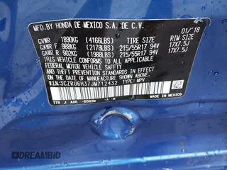 2018 Honda HR-V LX with VIN 3CZRU6H37JM712432, listed as a IAAI auction lot 41777654 with 14,385 mi miles. Bid and sale history available at carsss.com. Image 9.