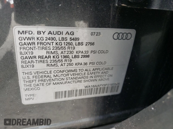 2023 Audi Q5 Sportback S line Prestige with VIN WA16AAFY9P2183305, listed as a Copart auction lot 49780375 with 18,139 mi miles and Salvage title. Bid and sale history available at DreamBid. Image 13.