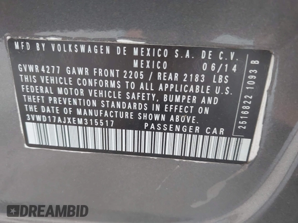 2014 Volkswagen Jetta SE z VIN 3VWD17AJXEM315517, wystawiony jako IAAI lot #42348053 z przebiegiem 120 208 mil mil oraz . Historia ofert i sprzedaży dostępna na DreamBid. Obrazek 9.